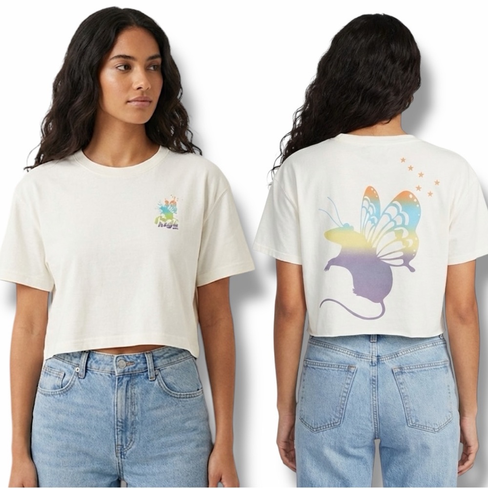 NWT Spirit Jersey Fly High NYC Whimsical Fairy Tee In Cream & Rainbow Print